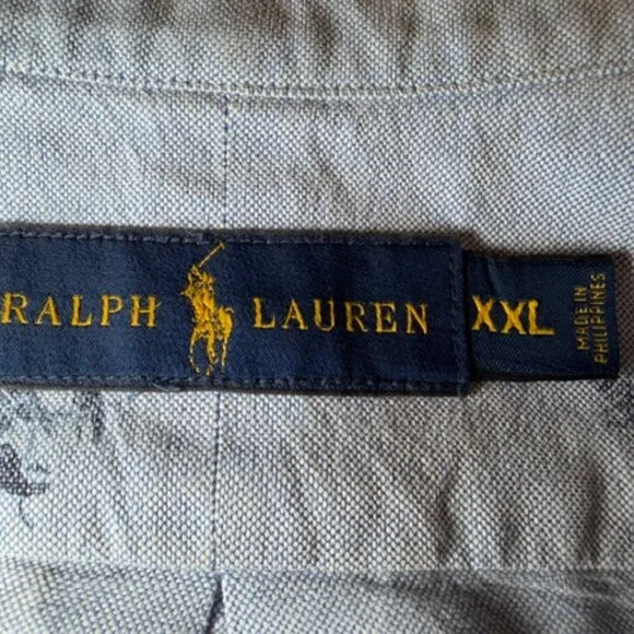 โญ Ralph Lauren XXL Button Down Shirt Blue Lobster Print Short Sleeve Cotton - Picture 2 of 16